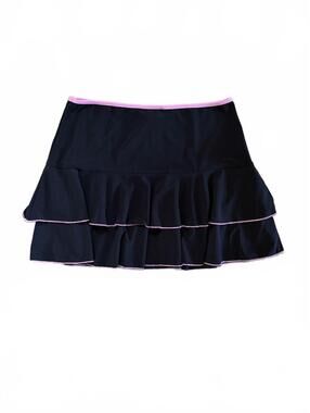 Vintage Von Mozart Skort Womens Medium Black Tiered Ruffle Skirt Pink Trim